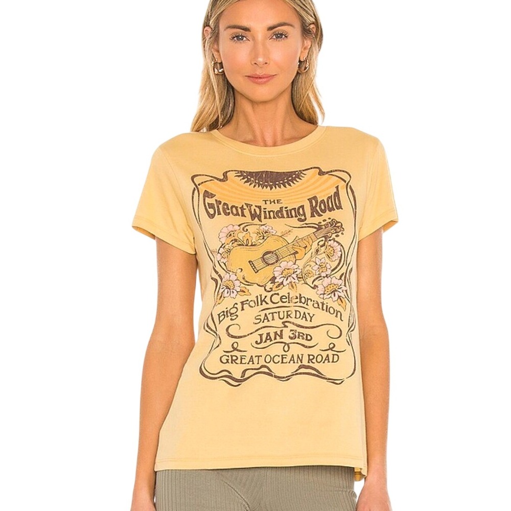 Spell & The Gypsy Collective Womens XS Girlfriend Tee Yellow Great Winding Road